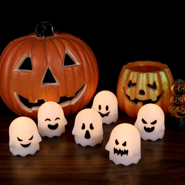 Alt view image 3 of 7 - Halloween Ghost Lights Flameless Votive Candles with Remote Timer | Battery Operated(Included) LED Candles Flickering, 400 Hours Long Lasting, Cute Halloween Indoor Decor, 2"Dx2.4"H, 6 Pack