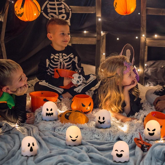 Alt view image 4 of 7 - Halloween Ghost Lights Flameless Votive Candles with Remote Timer | Battery Operated(Included) LED Candles Flickering, 400 Hours Long Lasting, Cute Halloween Indoor Decor, 2"Dx2.4"H, 6 Pack