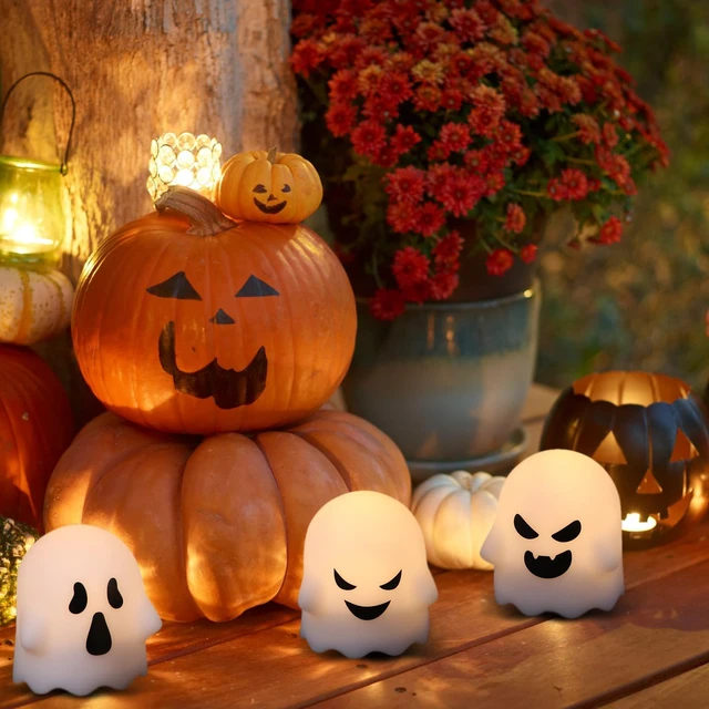 Alt view image 5 of 7 - Halloween Ghost Lights Flameless Votive Candles with Remote Timer | Battery Operated(Included) LED Candles Flickering, 400 Hours Long Lasting, Cute Halloween Indoor Decor, 2"Dx2.4"H, 6 Pack