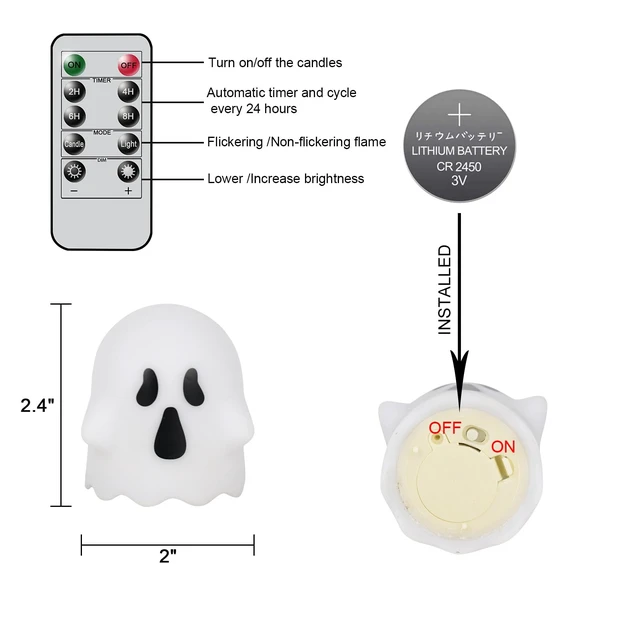 Alt view image 6 of 7 - Halloween Ghost Lights Flameless Votive Candles with Remote Timer | Battery Operated(Included) LED Candles Flickering, 400 Hours Long Lasting, Cute Halloween Indoor Decor, 2"Dx2.4"H, 6 Pack