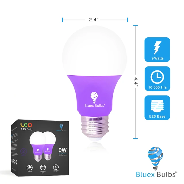 Alt view image 2 of 7 - 4 Pack A19 LED Purple Light Bulb LED Orange Light Bulb 120V E26 Base 9 Watt (60-watt Replacement) Purple Bulb Orange Bulb, Party Decoration, Porch, Home Lighting, Halloween Light Bulbs