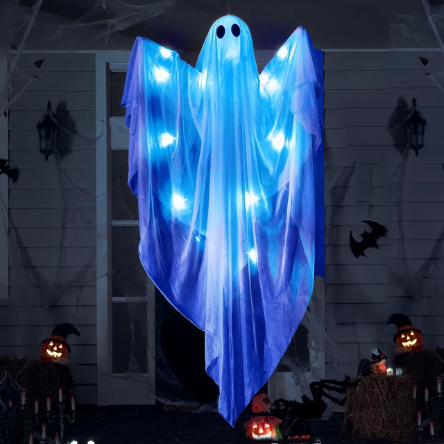 Main image of Halloween Hanging Light up Ghost, 47 White Ghosts with Blue LED Light and Timer Halloween Hanging Decoration Waterproof for Front Yard Patio Lawn Garden Party Decor Indoor Outdoor