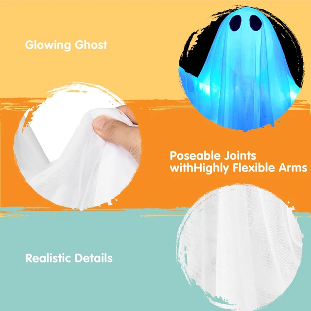 Alt view image 2 of 7 - Halloween Hanging Light up Ghost, 47 White Ghosts with Blue LED Light and Timer Halloween Hanging Decoration Waterproof for Front Yard Patio Lawn Garden Party Decor Indoor Outdoor