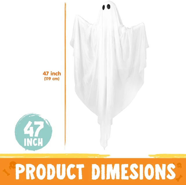 Alt view image 5 of 7 - Halloween Hanging Light up Ghost, 47 White Ghosts with Blue LED Light and Timer Halloween Hanging Decoration Waterproof for Front Yard Patio Lawn Garden Party Decor Indoor Outdoor