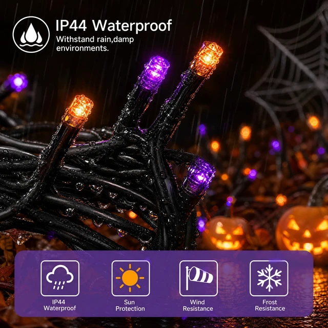 Alt view image 2 of 7 - Halloween Lights, 200 LED 66FT Outdoor Halloween Lights Plug in with 8 Modes, Waterproof Light Outdoor, Indoor Decorations for Party Yard Haunted House Decor, Orange and Purple
