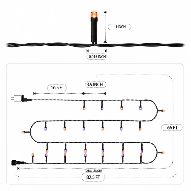 Alt view image 3 of 7 - Halloween Lights, 200 LED 66FT Outdoor Halloween Lights Plug in with 8 Modes, Waterproof Light Outdoor, Indoor Decorations for Party Yard Haunted House Decor, Orange and Purple