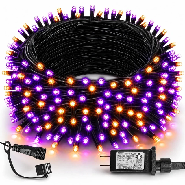 Main image of Halloween Lights, 200 LED 66FT Outdoor Halloween Lights Plug in with 8 Modes, Waterproof Light Outdoor, Indoor Decorations for Party Yard Haunted House Decor, Orange and Purple