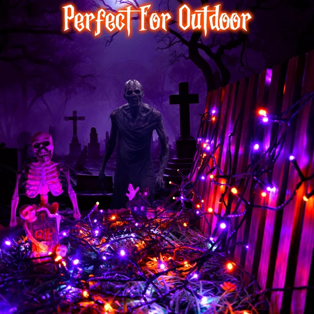 Alt view image 5 of 7 - Halloween Lights String Total 100LED Battery Operated Outdoor 8 Modes with Timer 16.4Ft*2, 50LED*2 Waterproof Fairy Lights Indoor for Halloween Decor, Orange&Purple, 2-Pack