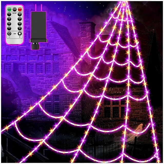Main image of Halloween Decorations Outdoor Spider Web,Upgraded 450 LED Spider Web Lights | Full-Web Glow with Horizontal & Vertical LED Strips,Waterproof Lighted Spider Web for Outdoor Halloween Yard Decor