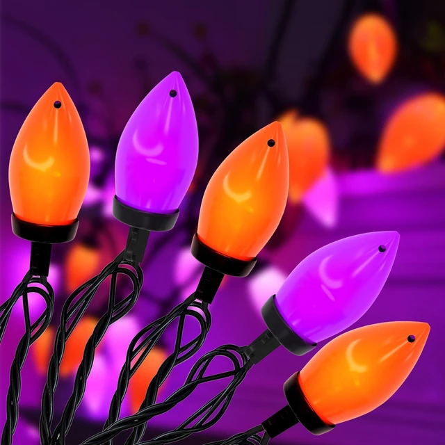 Main image of C9 Halloween String Lights - 26Ft LED Vintage Halloween Lights with 50 LED Purple and Orange Bulbs for Outdoor Indoor Patio Yard Backyard Balcony Decorations