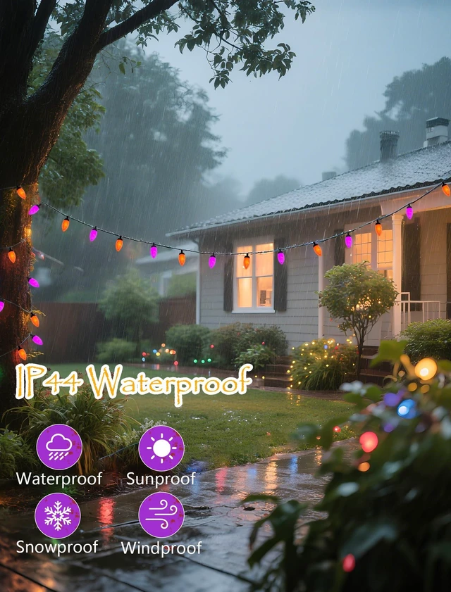 Alt view image 4 of 7 - C9 Halloween String Lights - 26Ft LED Vintage Halloween Lights with 50 LED Purple and Orange Bulbs for Outdoor Indoor Patio Yard Backyard Balcony Decorations