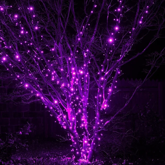 Alt view image 6 of 7 - Halloween 300 LED String Lights, 100FT Connectable String Lights with 8 Lighting Modes, Halloween Decorations for Party Carnival Supplies, Indoor Outdoor Yard Garden Decor (Purple)
