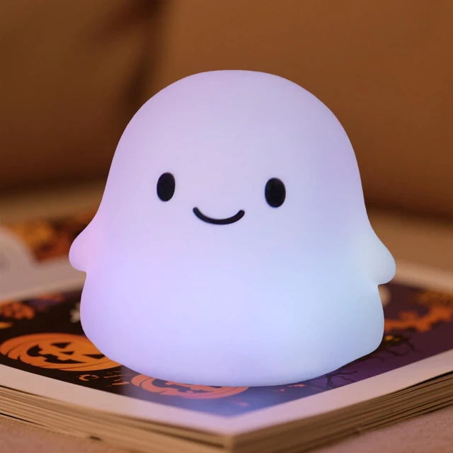 Main image of Color Changing Ghost Night Light for Kids, Cute Squishy Silicone Ghost Lamp, 50-Hour Rechargeable Bedside Lamp with Tap Control, Room Decor, Halloween Gifts
