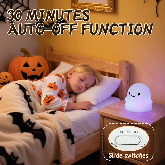 Alt view image 3 of 7 - Color Changing Ghost Night Light for Kids, Cute Squishy Silicone Ghost Lamp, 50-Hour Rechargeable Bedside Lamp with Tap Control, Room Decor, Halloween Gifts