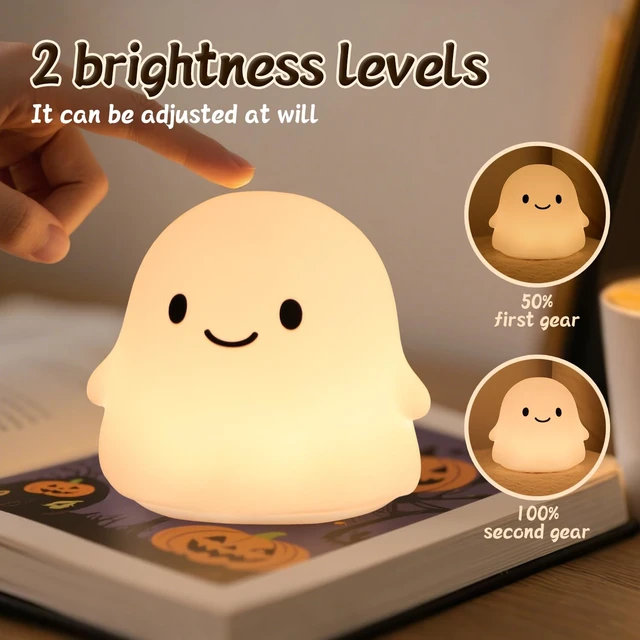 Alt view image 5 of 7 - Color Changing Ghost Night Light for Kids, Cute Squishy Silicone Ghost Lamp, 50-Hour Rechargeable Bedside Lamp with Tap Control, Room Decor, Halloween Gifts