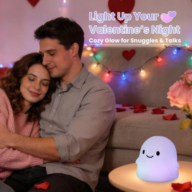 Alt view image 6 of 7 - Color Changing Ghost Night Light for Kids, Cute Squishy Silicone Ghost Lamp, 50-Hour Rechargeable Bedside Lamp with Tap Control, Room Decor, Halloween Gifts