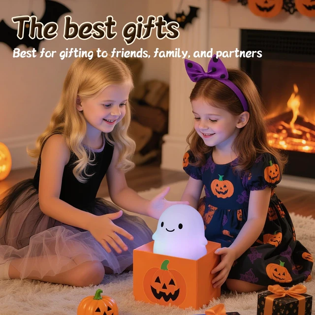 Alt view image 7 of 7 - Color Changing Ghost Night Light for Kids, Cute Squishy Silicone Ghost Lamp, 50-Hour Rechargeable Bedside Lamp with Tap Control, Room Decor, Halloween Gifts