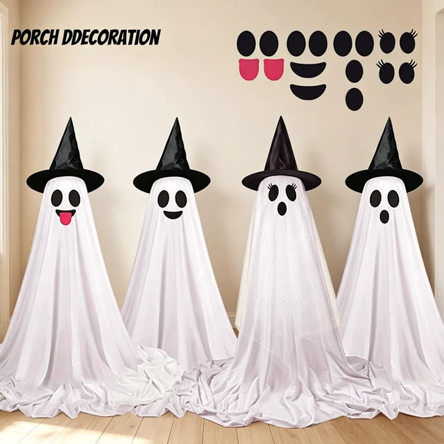 Alt view image 3 of 7 - Halloween Decorations Outdoor & Indoor Decor - 2 Pack 59-inch Remote Control Spooky Ghost String Lights with Witch Hats, Halloween Lights for Porch, Yards, Patio, Garden Lawn, Party