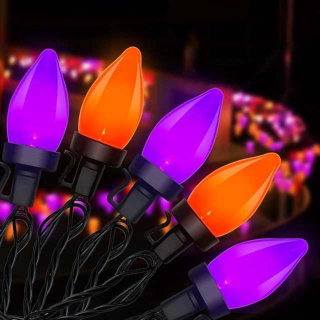 Main image of 26FT Orange and Purple Halloween String Lights, 50 LED Bulbs | Plug in Halloween Lights, halloween Lights Outdoor, Connect Up to 45 Sets for Patio, Roofline, Tree and Window Decor