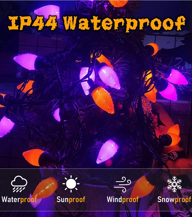 Alt view image 3 of 7 - 26FT Orange and Purple Halloween String Lights, 50 LED Bulbs | Plug in Halloween Lights, halloween Lights Outdoor, Connect Up to 45 Sets for Patio, Roofline, Tree and Window Decor