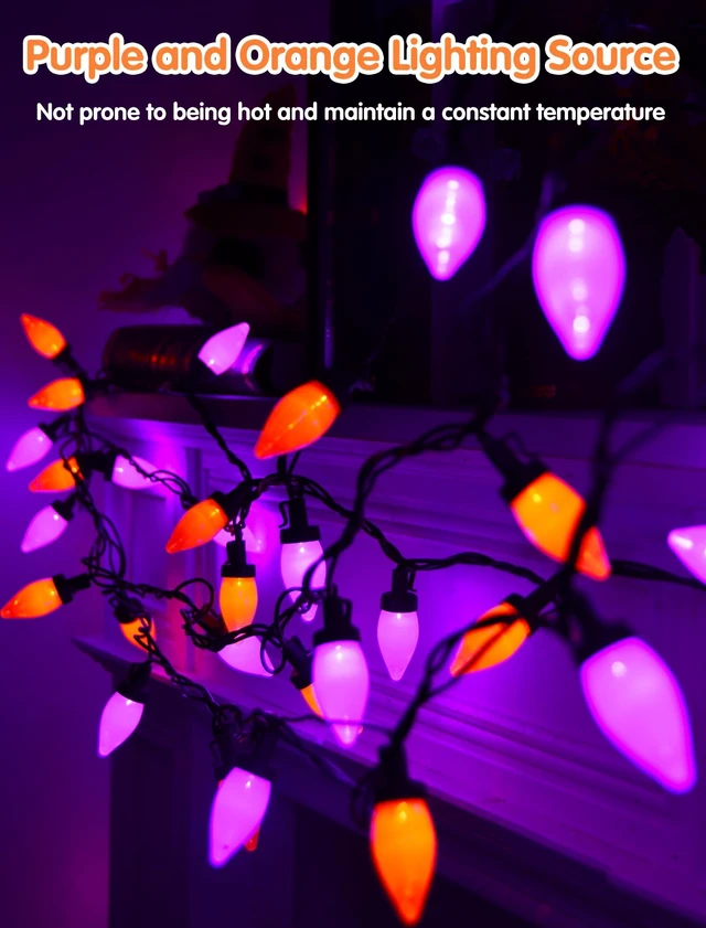 Alt view image 7 of 7 - 26FT Orange and Purple Halloween String Lights, 50 LED Bulbs | Plug in Halloween Lights, halloween Lights Outdoor, Connect Up to 45 Sets for Patio, Roofline, Tree and Window Decor