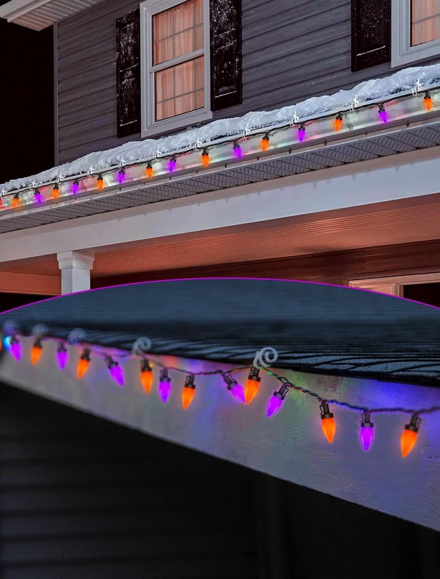 Alt view image 6 of 7 - 26FT Orange and Purple Halloween String Lights, 50 LED Bulbs | Plug in Halloween Lights, halloween Lights Outdoor, Connect Up to 45 Sets for Patio, Roofline, Tree and Window Decor