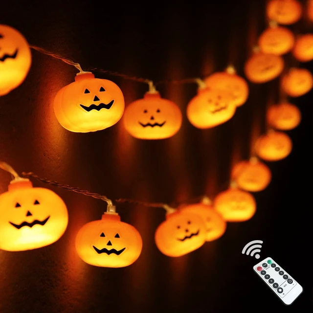 Main image of Halloween Lights Battery Operated, Pumpkin String Light Decorations | 16.4ft 30 LED, Remote Control, Timer, 8 Modes, 3D Waterproof Orange Jack-O-Lantern, Twinkle Light, Indoor Outdoor Party Decor
