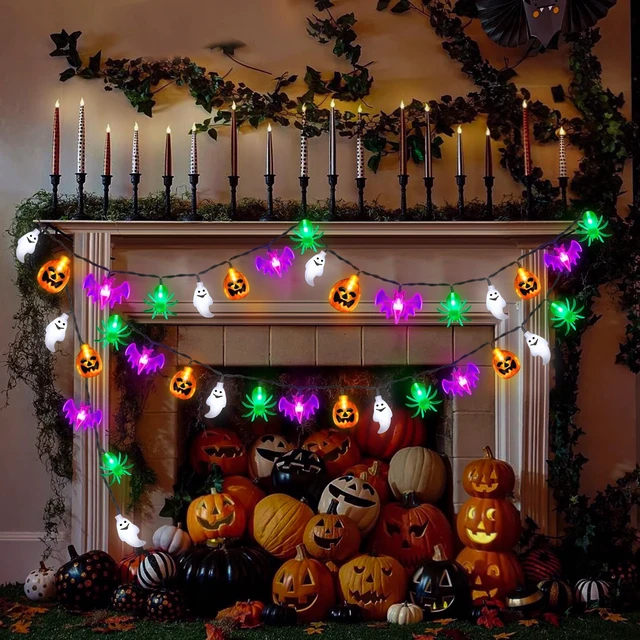 Alt view image 5 of 7 - 20FT 40LED Halloween Lights Outdoor Indoor Pumpkin Bat Spider Ghost Halloween String Lights Battery Operated, 8 Light Modes Waterproof Fairy Lights Decorations for Home Yard Window Party Outside Decor