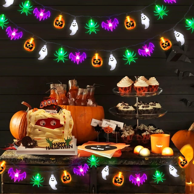 Alt view image 6 of 7 - 20FT 40LED Halloween Lights Outdoor Indoor Pumpkin Bat Spider Ghost Halloween String Lights Battery Operated, 8 Light Modes Waterproof Fairy Lights Decorations for Home Yard Window Party Outside Decor