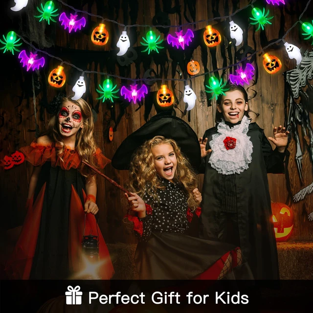 Alt view image 7 of 7 - 20FT 40LED Halloween Lights Outdoor Indoor Pumpkin Bat Spider Ghost Halloween String Lights Battery Operated, 8 Light Modes Waterproof Fairy Lights Decorations for Home Yard Window Party Outside Decor