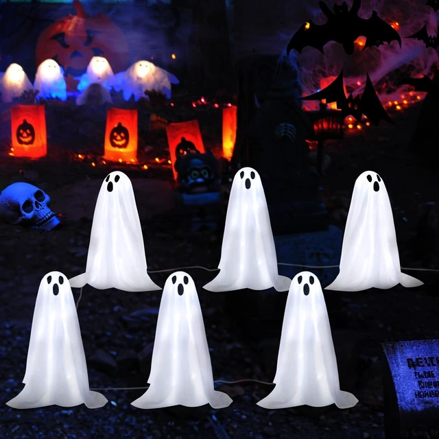 Main image of Halloween Decorations, 6 Pack Solar Ghost String Stake Lights 12.8 FT | 18.9" High White Cloth Ghost Stakes with 8 Lighting Modes, Waterproof Solar Outdoor Garden Yard Path Lights