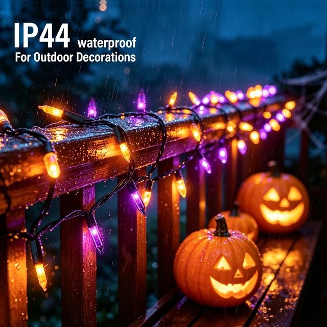 Alt view image 2 of 7 - Purple and Orange Halloween Lights, 2 Pack 20FT 100 Count Incandescent Mini String Lights, Waterproof Halloween Decorations for Outdoor Indoor Patio Home Party Garden Yard Decor