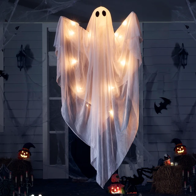 Main image of Halloween Hanging Light up Ghost, 47 White Ghosts with Warm White LED Light and Timer Halloween Hanging Decoration Waterproof for Front Yard Patio Lawn Garden Party Decor Indoor Outdoor