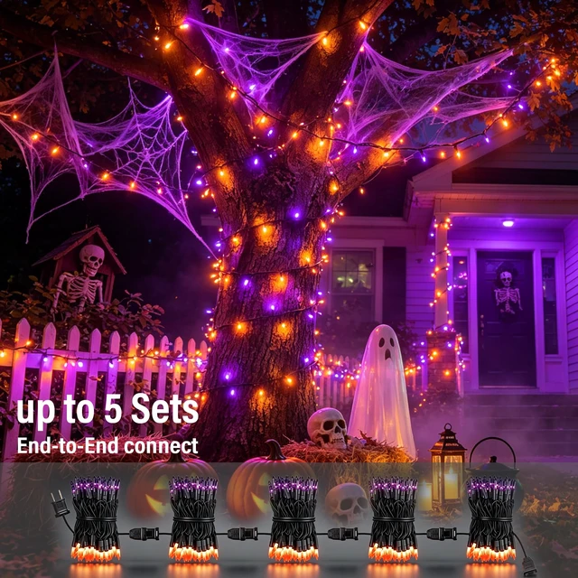 Alt view image 5 of 7 - Purple and Orange Halloween Lights, 2 Pack 20FT 100 Count Incandescent Mini String Lights, Waterproof Halloween Decorations for Outdoor Indoor Patio Home Party Garden Yard Decor