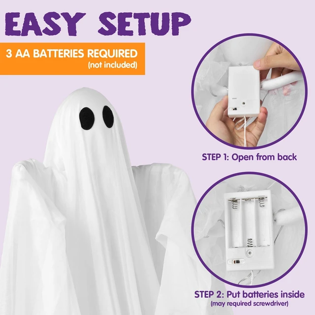 Alt view image 3 of 7 - Halloween Hanging Light up Ghost, 47 White Ghosts with Warm White LED Light and Timer Halloween Hanging Decoration Waterproof for Front Yard Patio Lawn Garden Party Decor Indoor Outdoor