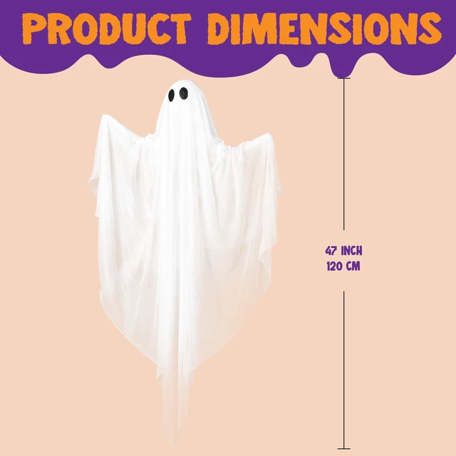 Alt view image 5 of 7 - Halloween Hanging Light up Ghost, 47 White Ghosts with Warm White LED Light and Timer Halloween Hanging Decoration Waterproof for Front Yard Patio Lawn Garden Party Decor Indoor Outdoor