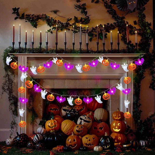 Alt view image 4 of 7 - 2 Pack Halloween Lights Indoor Outdoor Decorations Total 40FT 60 LED Pumpkin Bat Ghost Halloween String Lights Battery Operated, 8 Modes Waterproof Spooky Fairy Lights Home Yard Window Outside Decor