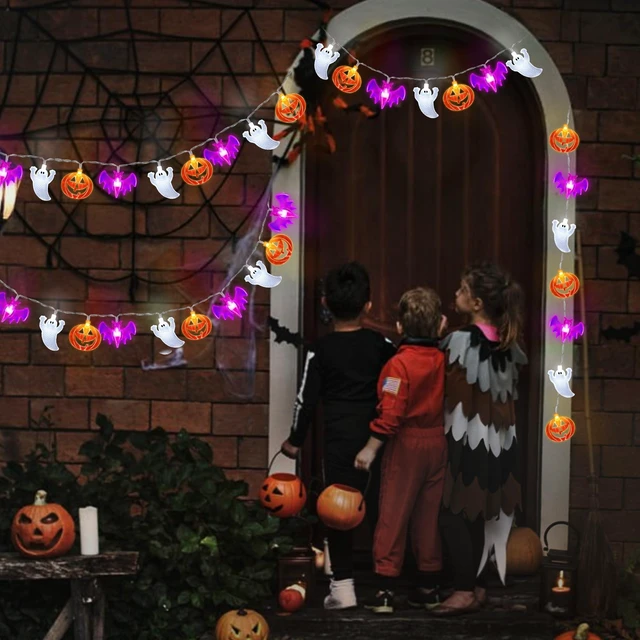 Alt view image 5 of 7 - 2 Pack Halloween Lights Indoor Outdoor Decorations Total 40FT 60 LED Pumpkin Bat Ghost Halloween String Lights Battery Operated, 8 Modes Waterproof Spooky Fairy Lights Home Yard Window Outside Decor