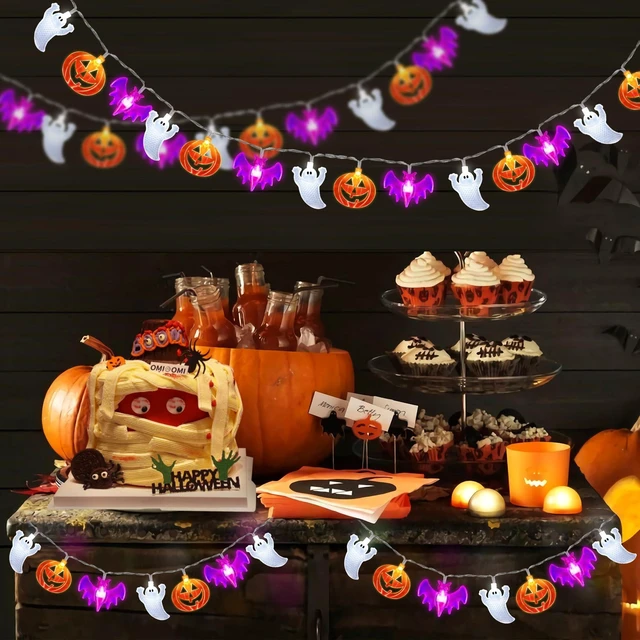 Alt view image 6 of 7 - 2 Pack Halloween Lights Indoor Outdoor Decorations Total 40FT 60 LED Pumpkin Bat Ghost Halloween String Lights Battery Operated, 8 Modes Waterproof Spooky Fairy Lights Home Yard Window Outside Decor