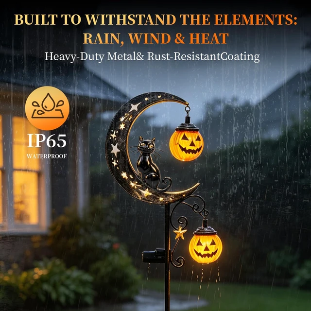 Alt view image 7 of 7 - 2026 News Solar Halloween Black Cat and Pumpkin Moon Garden Stake Light 4PCS, Hanging Pumpkin Lanterns Outdoor for Pathway, Yard, Patio and Lawn Decor.Powered Entirely by the Sun