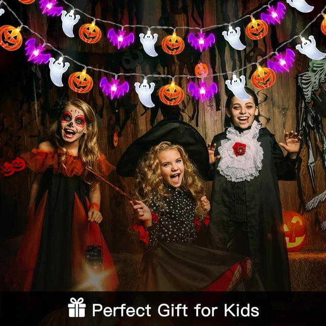 Alt view image 7 of 7 - 2 Pack Halloween Lights Indoor Outdoor Decorations Total 40FT 60 LED Pumpkin Bat Ghost Halloween String Lights Battery Operated, 8 Modes Waterproof Spooky Fairy Lights Home Yard Window Outside Decor