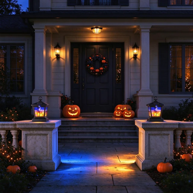 Alt view image 2 of 7 - 2 Pack Flashing Flame Solar Pendant Lights | Halloween Outdoor LED Simulated Flame Solar Garden Light, IP65 Waterproof Perfect Halloween decor for lawns, patios, etc.