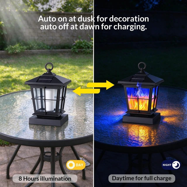 Alt view image 3 of 7 - 2 Pack Flashing Flame Solar Pendant Lights | Halloween Outdoor LED Simulated Flame Solar Garden Light, IP65 Waterproof Perfect Halloween decor for lawns, patios, etc.