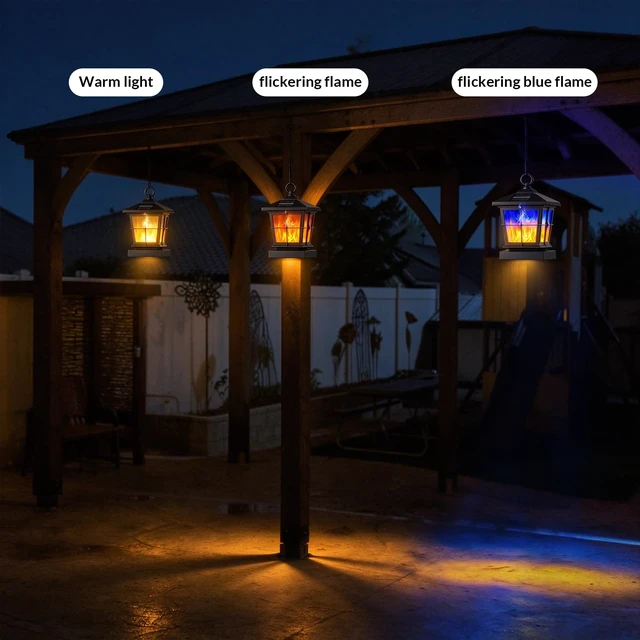 Alt view image 7 of 7 - 2 Pack Flashing Flame Solar Pendant Lights | Halloween Outdoor LED Simulated Flame Solar Garden Light, IP65 Waterproof Perfect Halloween decor for lawns, patios, etc.