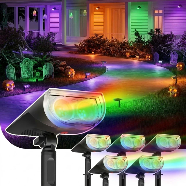 Main image of Halloween Solar Spotlights Outdoor Waterproof Multicolor 6 Pack | StarrayS Mini, RGB 9 Color Changing, IP65, Dusk to Dawn, for Holiday Christmas Halloween Decoration Landscape Garden Yard