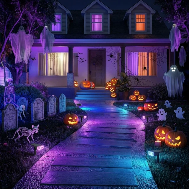 Alt view image 2 of 7 - Halloween Solar Spotlights Outdoor Waterproof Multicolor 6 Pack | StarrayS Mini, RGB 9 Color Changing, IP65, Dusk to Dawn, for Holiday Christmas Halloween Decoration Landscape Garden Yard