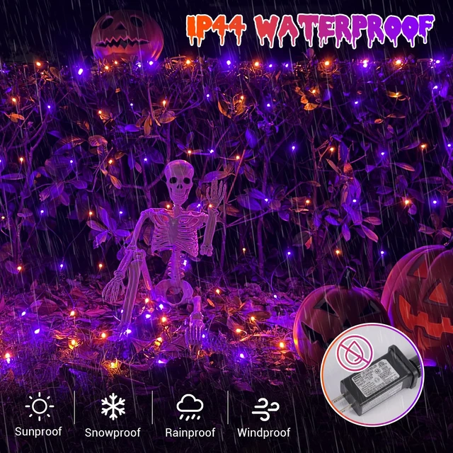 Alt view image 7 of 7 - Halloween Net Lights Outdoor Waterproof, 12ft x 5ft 360 LED Orange and Purple Bush Light with 8 Modes, Connectable Green Wire Mesh Light Plug in