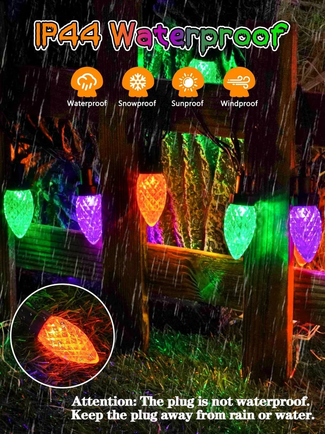 Alt view image 4 of 7 - 2 Pack C9 Halloween String Lights Plug in 66 FT 100 LED Orange Purple Green 8 Modes & Timer, Extendable,IP44 Waterproof, Fairy Twinkle Light Indoor Outdoor for Creepy Halloween Party Garden Tree Decor