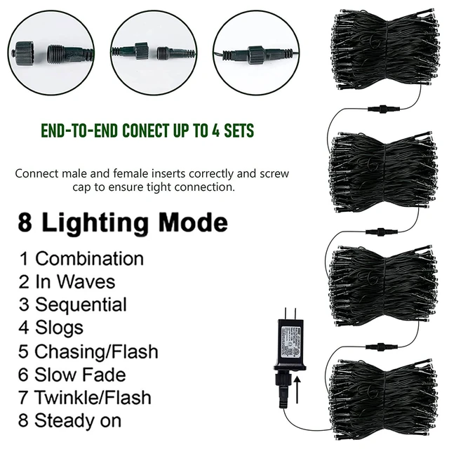 Alt view image 3 of 7 - Halloween Lights, 400 LED 132FT Outdoor Halloween Lights Plug in with 8 Modes, Waterproof Light Outdoor, Indoor Decorations for Party Yard Haunted House Decor, Orange and Purple