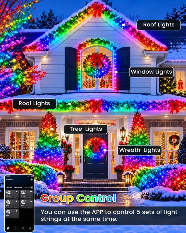 Alt view image 6 of 7 - 240LED Smart Color Changing String Lights 92FT Halloween Lights App Remote | Music Sync, Multi Colors and Modes, Timer, Waterproof RGB Twinkle Lights Outdoor Indoor for Christmas Halloween Fall Decor